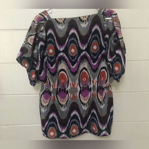 Banana Republic M SILK Blend Abstract Print Cold Shoulder Women’s Top Blouse - Picture 4 of 7